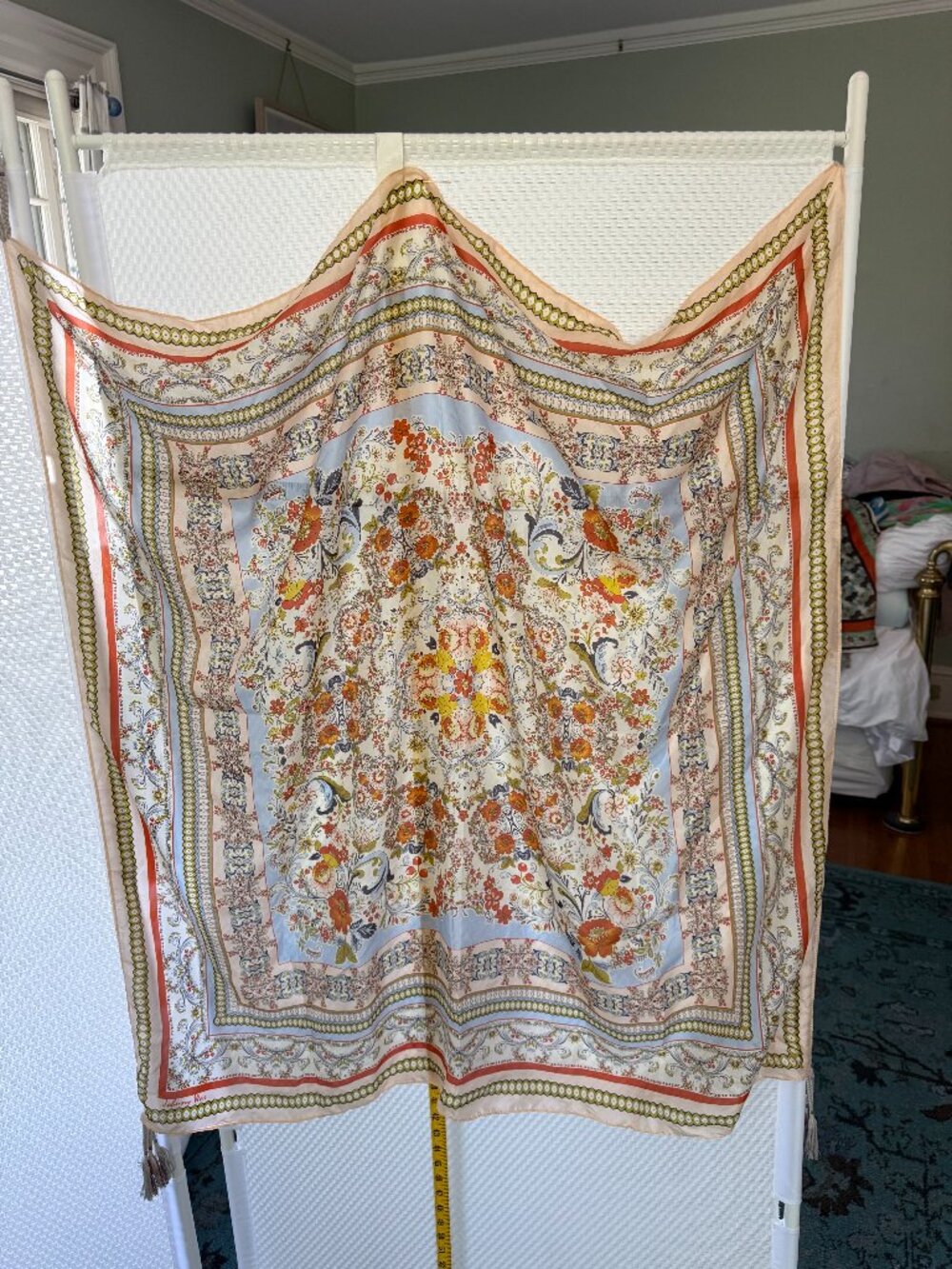 JOHNNY WAS SILK SCARF 42" SQUARE TASSELS